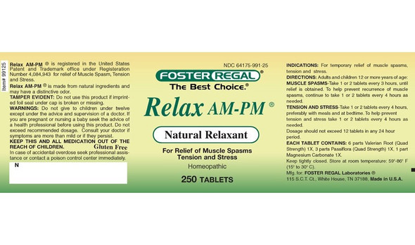 Foster Regal Relax AM-PM Ingredients, 250Tabs #6062 Low Back Pain, Muscle Pain, Back Sprain