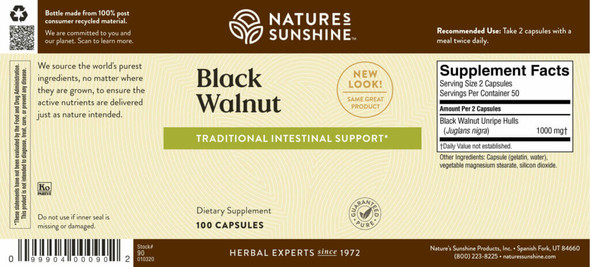 Nature's Sunshine Black Walnut 100 Capsules, Ingredients