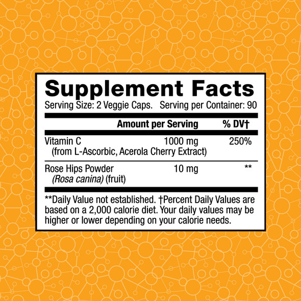 Lewis Labs Vitamin C With Acerola Cherry And Rose Hips, 180 Veggie Caps Supplement Facts