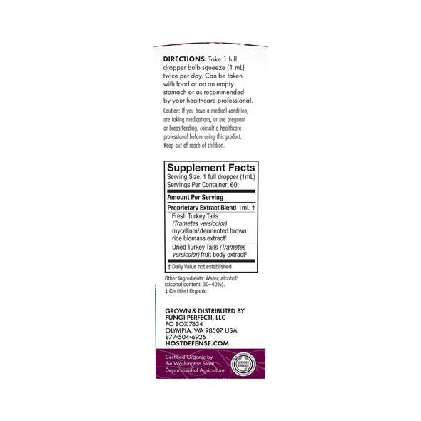 Host Defense Turkey Tail 2oz Extract Supplement Facts Host Defense Turkey Tail 2oz Extract Supplement Facts