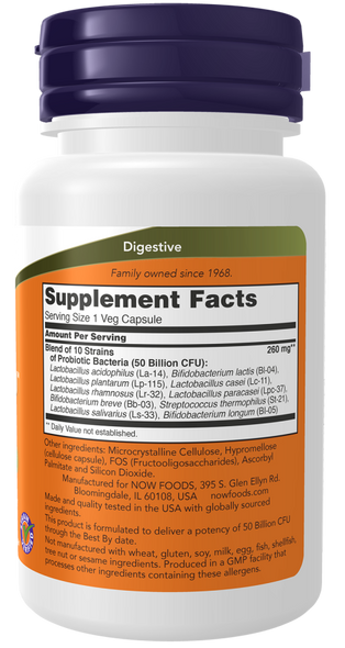 Now Foods Probiotic-10 50 Billion Veg Capsules Supplement Facts