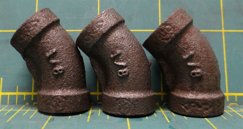 (3) Ward 1/8" Black Malleable Iron 45° Elbow, Female to Female, FNPT Type Thread