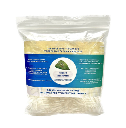 ACG Size 0 HR HPMC Clear Transparent Vegetarian Vegan Cellulose Pill Capsules