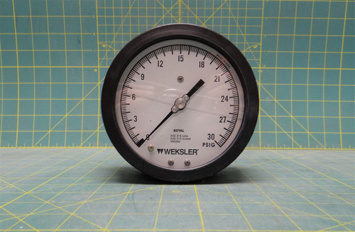 Weksler Royal 4 1/2" Pressure Gauge 0-30 PSIG, 1/4" NPT Back *Cracked Glass*