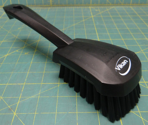 Vikan 10in Plastic Scrub Brush Stiff Polyester Bristles 41929 Black Comfy Grip