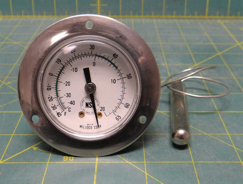 Miljoco Vapor Actuated Refrigeration Thermometer 2" Dial -40-65°F V20362002