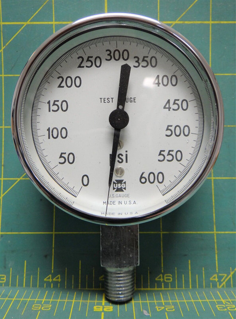 U.S. Gauge 0-600 psi Test Gauge 3" Dial 1/2" NPT Pipe Stainless Steel