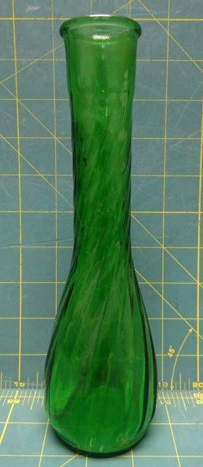 Green Spiral Pressed Glass Vase 9" Tall with Round Bottom