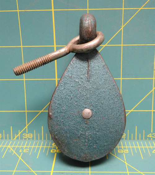 Vintage Teal Enamel Iron Rope Pulley W/1" Eye Bolt -Reclaimed Barn Farm Nautical