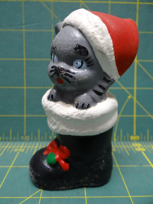 Vintage Christmas Santa Cat in Boot Kitten Figurine 