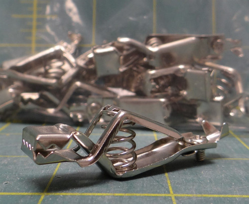 (5) Alligator Clip High-Current, Flat, Toothed, Copper, 20 Amps, 2" Long