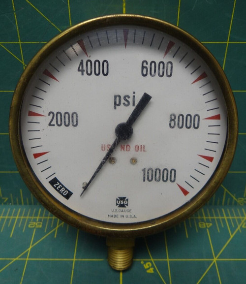 3 1/2" USG Gauge Lower 1/4 NPT 0-10000 psi Brass Case LBM *For Parts*