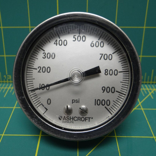Ashcroft 2 1/2" Pressure Gauge 0-1000 PSI Center Back 1/4 NPT *FOR PARTS ONLY*