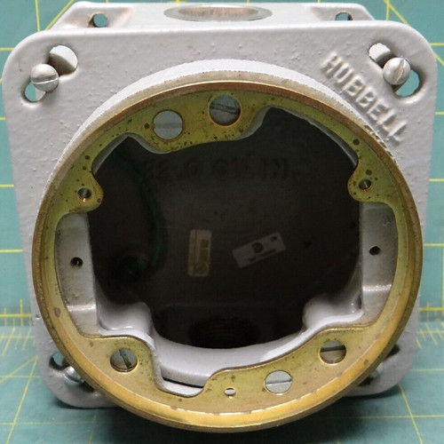 Hubbell 1-Gang, Round, Cast Iron Box, Shallow, Adjustable, Brass Top