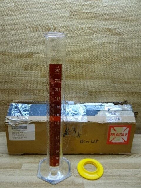 KIMAX 250mL Glass Graduated Cylinder w/ Bumper Guard, 13" Tall, 1.42" ID
