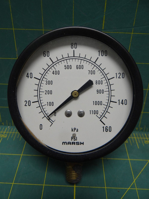 3.5" Marsh Pressure Gauge 0-1100 kPa  0-160 PSI Bottom 1/4 NPT Connection