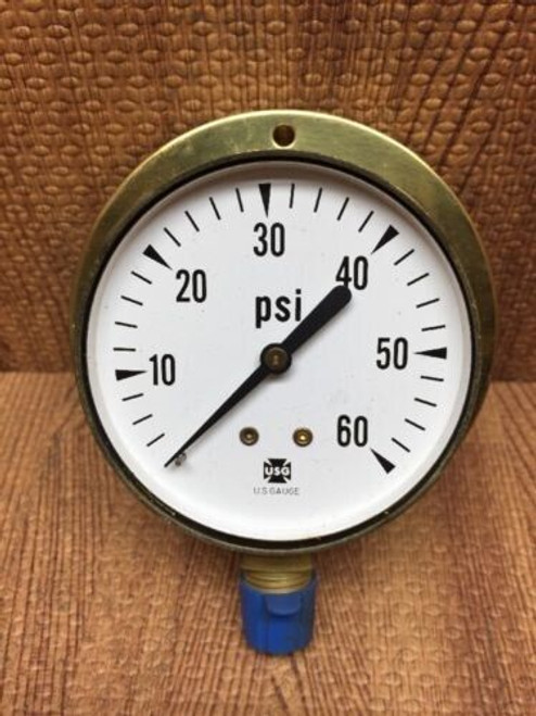 Panel Mount 1/4" Brass Gauge NPT BOTTOM U.S. Gauge 0-60 PSI 