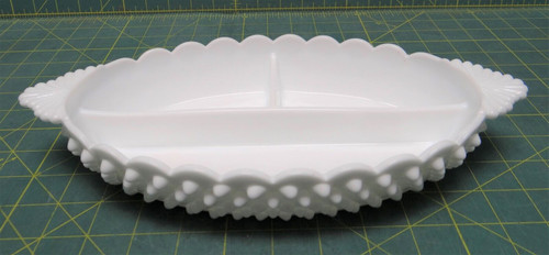 Vintage Fenton Hobnail Ruffled White Milk Glass Divided 3-Compartment Dish