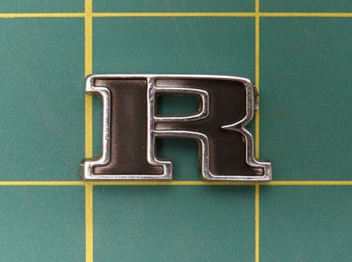 Vintage AMC Rambler Black and Chrome Metal Letter "R" Emblem 5/8" X 1-1/8"
