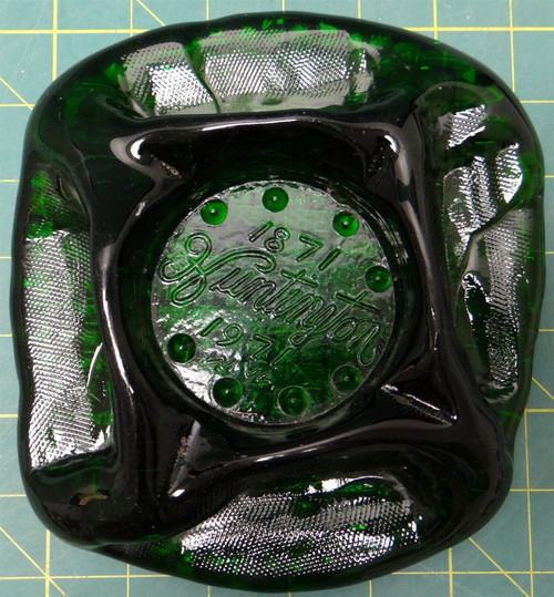 Vintage Green Glass Square Ashtray, Textured Bottom, 7.25" Diameter