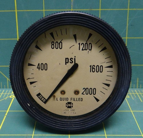 2 1/2" USG Liquid Filled Pressure Gauge 0-2000 PSI Back Center 1/4 NPT
