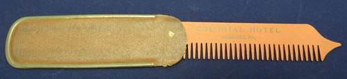 Vintage Advertising Comb in Leather Case Colonial Hotel Reading, PA  4.857" Long