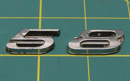 Vintage Original 1970's Chrome Numbers "5" "8" Emblem 1-1/4" X 1/2"