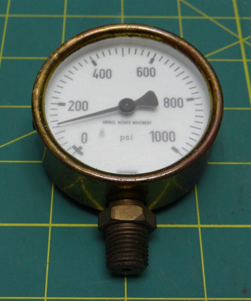 Vintage 2-1/2" Diameter WIKA Bronze Brushed Pressure Gauge 0-1000 psi