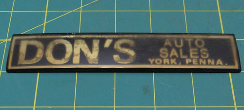 DON'S AUTO SALES YORK, PENNA. Vintage Car Dealer Emblem 6-1/8" x 1-1/4"