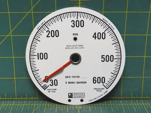 Weksler Instruments 4-1/2" Gauge Dial for SA24-3CIP-RWBX 30-0-600 Pressure 