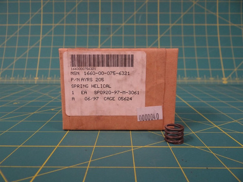 GE Aviation AYRS 205 Helical Spring NSN 1660-00-075-6321    6/16" Long