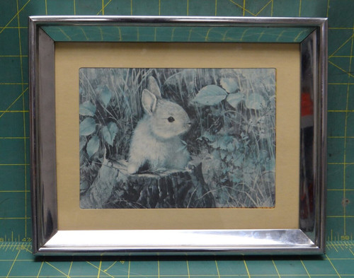 1980's Rabbit in Brush Tree Stump Rusty Weppi Print Artwork 10" X 8-1/8" X 1"
