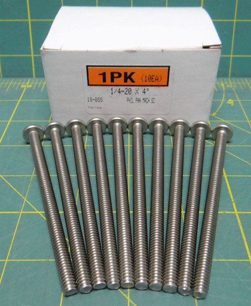 (10pcs) Steel Pan Head Phillips Screws 1/4"-20 Thread, 4" Long