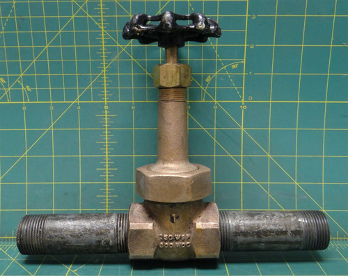 Hammond Bronze Threaded Gate Valve IB629 1" w/ 2"-11-1/2 MNPT Steel Pipe Nipples