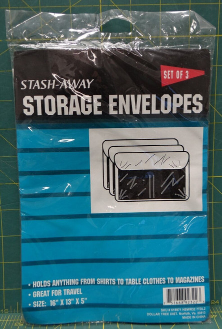 Set of 3 Stash-Away Storage Envelopes 16" X 13" X 5" Has Multiple Uses