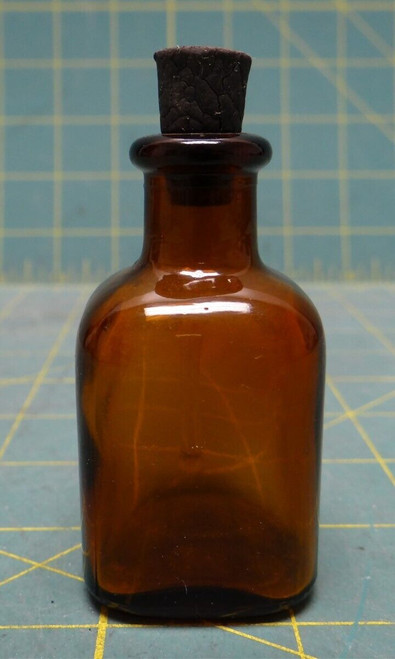 Antique Light Amber Corktop Ink Bottle 2-1/2", Embossed 9-1243