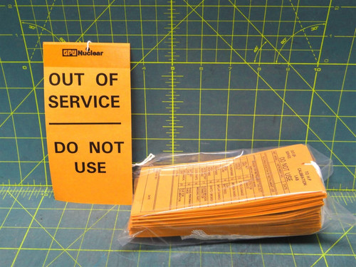100 Count "Out of Service" "Do Not Use" Tag GPU Nuclear 6" x 3" YELLOW ORANGE