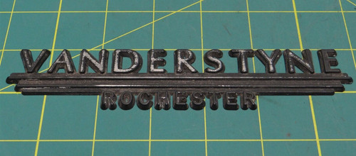 "VANDERSTYNE ROCHESTER" Classic Vintage Car Dealer Emblem 6-3/4" x 1-3/8"