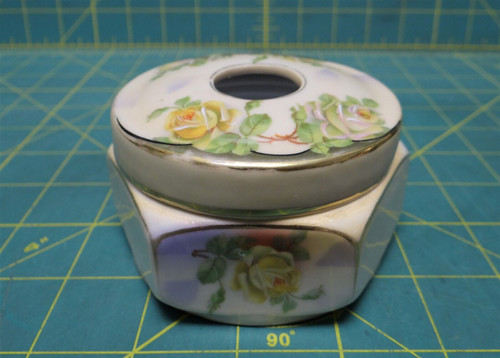 Antique Hand Painted Royal Rudolstadt Prussia Hair Receiver Green & Yellow Roses