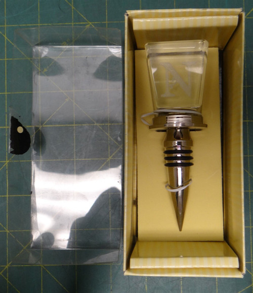 Cypress Home Glass Wine Stopper Monogram Y 3WS132Y Engraved "N" 1.5in W 4.5in H