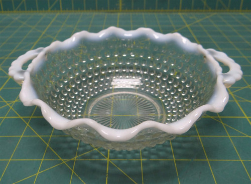 Fenton Moonstone Opalescent Hobnail Ruffled Serving Candy Condiment Dish 6.5"D