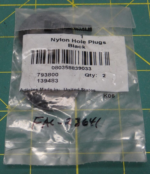 1" Black Nylon Hole Plugs, Part No. 793800 QTY: 2