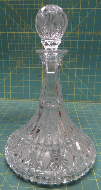 Vintage Crystal Hand Cut Diamond Pattern Ships Decanter with Stopper 11.25"H 7"D