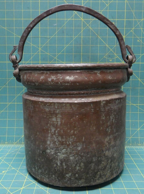 US Colonial Era Copper Pot Stitched Bottom Cramp Seam Antique Hammered 1700s