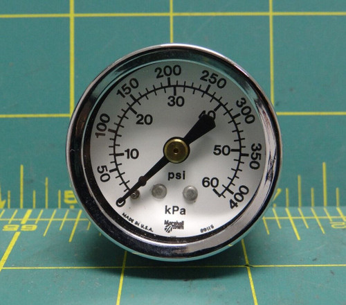 1-1/2" Marshalltown Pressure Gauge 0-400 kPa 0-60 PSI Center Back 1/8 NPT