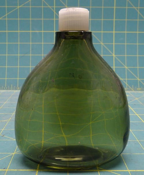 Vintage Antique Olive Green Glass Bottle Plastic Cap, Spain, 5-1/8"