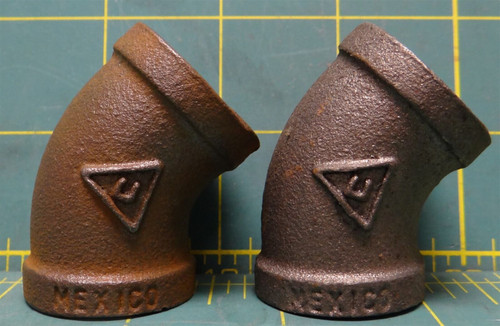 (2) 1/2" Pipe Size Malleable Iron Elbow, 45 Degree, FNPT Thread Type 