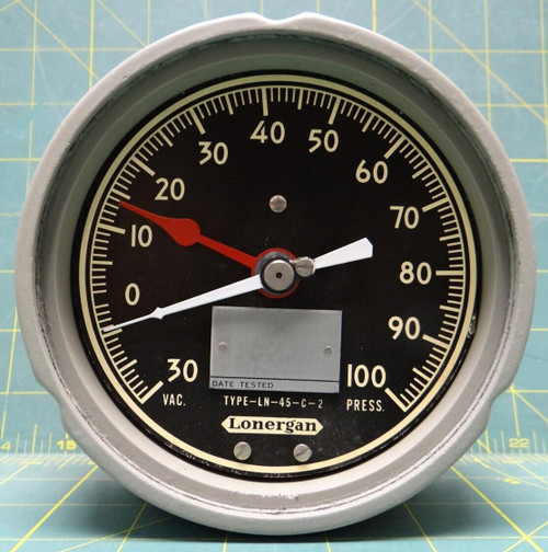 Lonergan Vacuum Pressure Gauge -30-0-100 PSI Rear Lower 1/4" NPT, TYPE-LN-45-C-2
