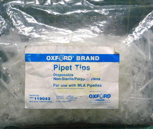 Oxford Pipet Tips 5-200 µL For Use With MLA Pipettes pk./1000 Tips