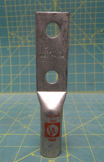 NSI L30N OEC 98100A 3/0-1/2" 2-Hole Long Barrel Copper Compression Lug, Orange